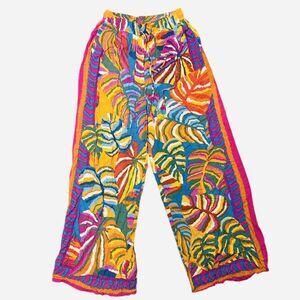 CHRISTIAN SIRIANO Palazzo Pants Wide Leg Tropical Womens XS colorful beads Beach